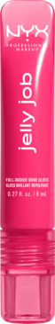 Różowy błyszczyk do ust NYX Jelly Job, Full-Bodied Shine Gloss, 8ml, w tubce z przezroczystym dołem, widok z przodu.