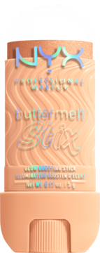 NYX Buttermelt Stix rozświetlacz w sztyfcie Let Me Melt, brzoskwiniowo-złoty, faliste opakowanie, przód.