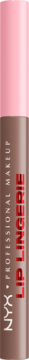 NYX Lip Lingerie konturówka, pionowy widok różowo-brązowego opakowania z czerwonym i białym napisem.