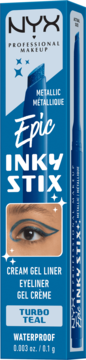 NYX Epic Inky Stix metaliczny eyeliner kremowo-żelowy Turbo Teal, wodoodporny, w niebieskim opakowaniu.