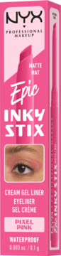NYX Epic Inky Stix Pixel Pink, różowy, matowy kremowy eyeliner w pudełku, widok z przodu.