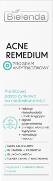 Bielenda ACNE REMEDIUM punktowa pasta cynkowa na trądzik, białe opakowanie, kwas salicylowy, cynk, widok z przodu.