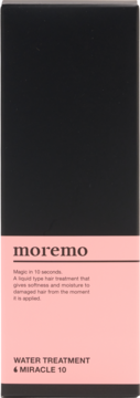 Moremo Water Treatment Miracle 10, czarno-różowe opakowanie, widok z przodu. Innowacyjna woda lamelarna do włosów.