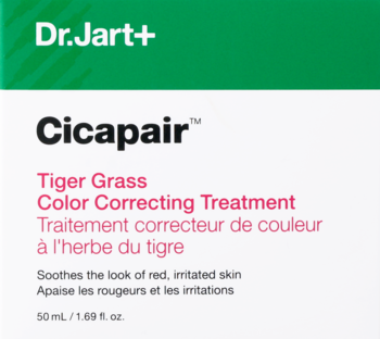 Dr.Jart+ Cicapair Tiger Grass Color Correcting Treatment for red skin, white box, green top, frontal.