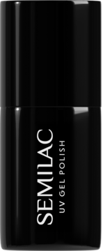 Czarna, błyszcząca butelka Semilac UV Gel Polish Bittersweet Orange, z białym napisem, widok z przodu.