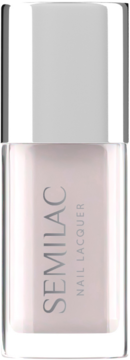 SEMILAC Nail Lacquer w odcieniu jasnego mlecznego różu, butelka z srebrną zakrętką, widok z przodu.