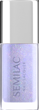 Lakier Semilac Pink a Blue w butelce, perłowy, opalizujący, z różowo-niebieskim brokatem, widok z przodu.