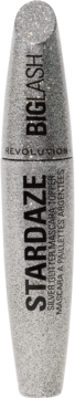 Srebrny, brokatowy Revolution Big Lash Stardaze Silver Glitter Mascara Topper, widok z przodu.