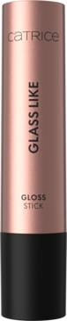 Catrice Glass Like Gloss Stick 010, różowo-złoty, metaliczny sztyft z czarną podstawą, widok przód.