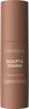 Catrice Sculpt & Charm Contour Stick w matowym, brązowym opakowaniu. Widok z przodu, widoczna waga 5,5g.