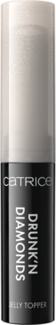 Catrice Drunk'n Diamonds Jelly Topper, czarny cylindryczny pojemnik z białym tekstem, błyszcząca jasna góra.