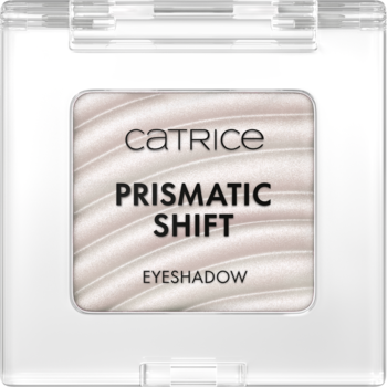 Catrice Prismatic Shift EYESHADOW, jasny, perłowy cień o falistej teksturze w kwadratowym, przezroczystym etui.