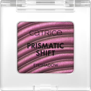 Catrice Prismatic Shift Cień do powiek w przezroczystej kasetce. Różowo-fioletowy, falisty z efektem zmiany koloru.