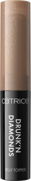 Catrice Drunk'n Diamonds Jelly Topper, szampański, brokatowy. Czarna tubka, jasna błyszcząca nakrętka, widok z przodu.