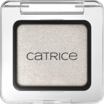 Widok z góry na Catrice Art Couleurs Eyeshadow 460 Frosted Dust, połyskujący, biały cień w kwadratowym opakowaniu.