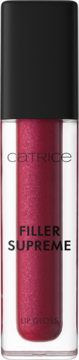 Błyszczyk Catrice Filler Supreme 040 Drama Certified, błyszcząca fuksja w przezroczystej tubce, czarna nakrętka, widok z przodu.
