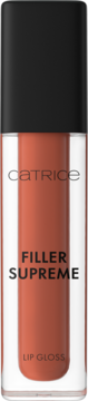 Catrice Filler Supreme Lip Gloss 100 Cinnamon Glazed, ciepły brąz, przezroczysta tubka z czarną zakrętką.