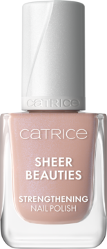 Catrice Sheer Beauties 060 Nudie Beautie wzmacniający lakier do paznokci w butelce z białym korkiem.
