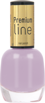 Ados Premium Line, jasnofioletowy lakier do paznokci w szklanej butelce ze złotą zakrętką, widok z przodu.