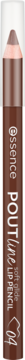 Ciemnobrązowa kredka essence POUTline soft glide 04 Cocoa Me Crazy, z jasną końcówką, widok z boku.