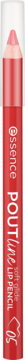 Czerwona kredka do ust essence POUTline soft glide 05 Pout Out Loud, z różową końcówką, pionowo na jasnym tle.