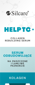 Silcare HELPTO Collagen Rebuilding Serum, biało-niebieskie opakowanie na zniszczone paznokcie, front.