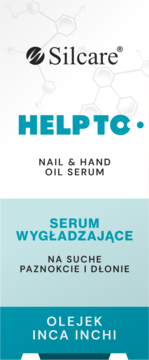 Opakowanie Silcare HELP TO NAIL & HAND OIL SERUM z olejkiem Inca Inchi, na suche paznokcie i dłonie, widok z przodu.
