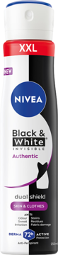 Antyperspirant Nivea Black & White Authentic XXL, butelka czarno-biała z czerwonym paskiem, widok z przodu.