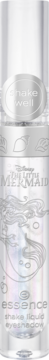 Srebrny płynny cień do powiek Essence Disney The Little Mermaid z wizerunkiem syreny Ariel na butelce.