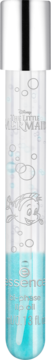 Essence Disney The Little Mermaid bi-phase lip oil w przezroczystej butelce z Flounderem i niebieskim płynem, widok z przodu.