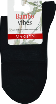 Czarne skarpetki damskie Marilyn Bambo Vibes, jednorozmiarowe, wykonane z włókna bambusowego, widok z przodu.