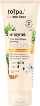 Tołpa dermo face enzymatyczny peeling mikroigiełkowy, beżowa tubka z ananasem, widok z przodu. Redukcja zaskórników.
