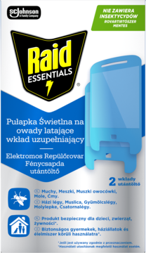 Raid Essentials Pułapka Świetlna na owady latające wkład uzupełniający, białe opakowanie, bez insektocydów, widok z przodu.
