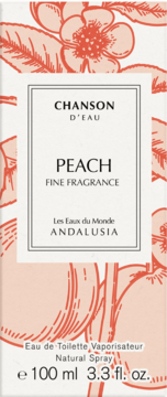 Chanson D'Eau Peach 100ml EDT Andalusia, pudełko kremowo-pomarańczowe w kwiaty, z przodu.