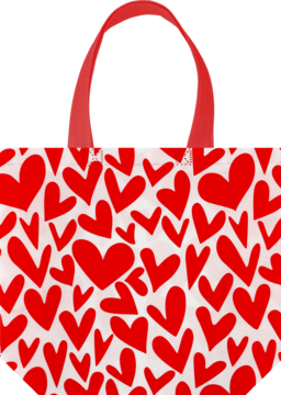 Torba prezentowa Eloy PP dla babci/dziadka, biała w czerwone serca, z czerwonym uchwytem, widok z przodu.