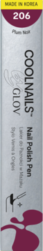 COOLNAILS Nail Polish Pen w odcieniu Plum Noir 206, srebrno-purpurowe opakowanie z napisem Made in Korea, widok z przodu.