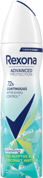 Biały dezodorant Rexona Advanced Protection 72h, Eucalyptus & Coconut Water, z logo-checkiem, widok przód.