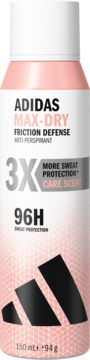 Różowy antyperspirant Adidas Max-Dry Friction Defense, 96H ochrona, 150ml, widok z przodu.