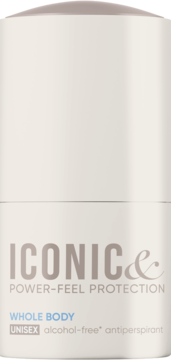 Biały roll-on Iconic & Power-Feel Protection, unisex, bezaalkoholowy antyperspirant do całego ciała, widok z przodu.