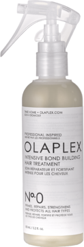 Olaplex No.0 Intensive Bond Building Hair Treatment, przezroczysta butelka z beżowym płynem i białym spryskiwaczem.