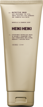 HEIKI HEIKI Nutritive Mask, beżowa tubka do włosów o zapachu Marseille & Seaweed, widok z przodu.