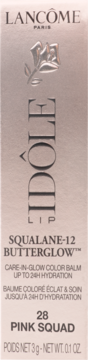 Odżywczy balsam do ust Lancôme Idôle Squalane-12 Butterglow 28 Pink Squad, różowe opakowanie, widok z przodu.
