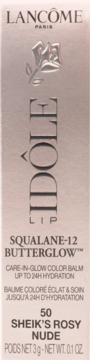 Front opakowania odżywczego balsamu Lancôme Idôle Lip Squalane-12 Butterglow, 50 Sheik's Rosy Nude.