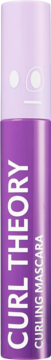 Fioletowy tusz Trouble Maker Curl Theory Curling Mascara, pionowa tuba z biało-fioletową nakrętką i białymi napisami.