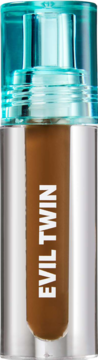 Evil Twin Tinted Brow Gel Dark Brown, brązowy żel do brwi w butelce z turkusową nasadką, widok z przodu.