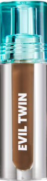 Żel do brwi EVIL TWIN Tinted Brow Gel, brązowy, w butelce z turkusową zakrętką, widok z przodu.