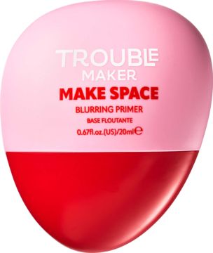 Owalna baza wygładzająca Trouble Maker Make Space Blurring Primer, różowo-czerwone opakowanie, widok z przodu.