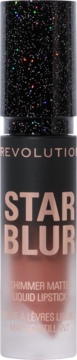 Płynna pomadka Revolution Star Blur Frosted Petal, matowo-brokatowe wykończenie, widok z przodu.