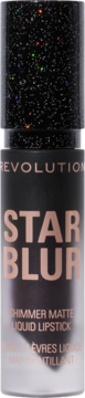 Revolution Star Blur Midnight Eclipse, czarna brokatowa pomadka w płynie z matowym efektem, widok z przodu.