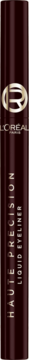 Ciemnobrązowy eyeliner L'Oréal Paris Haute Précision w smukłej tubce ze złotymi napisami, pionowy widok z przodu.